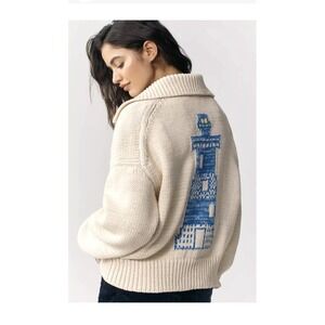 Anthropologie Maeve Collared V-Neck Cardigan Sweater Lighthouse WORN ONCE MEDIUM